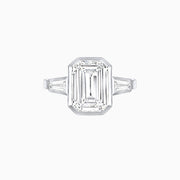 Modern Art Deco Inspired Emerald-Cut Bezel Engagement Ring with Tapered Baguette Side Stones - Shahin Jewelry